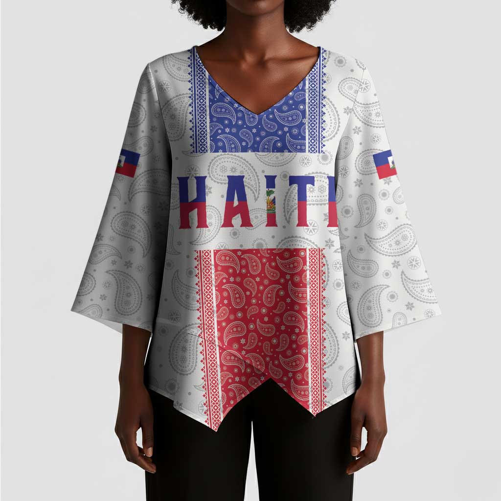 Custom Afro-Haitians Football Kimono Sleeve Blouse Paisley Flag Pattern Design