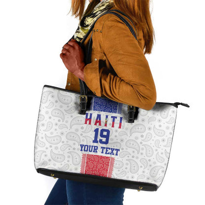 Custom Afro-Haitians Football Leather Tote Bag Paisley Flag Pattern Design - African Pride