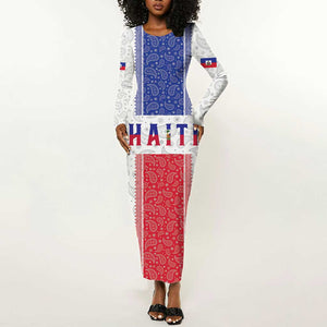 Custom Afro-Haitians Football Long Sleeve Bodycon Dress Paisley Flag Pattern Design - African Pride