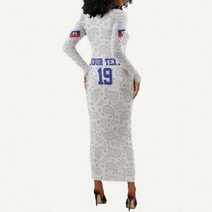 Custom Afro-Haitians Football Long Sleeve Bodycon Dress Paisley Flag Pattern Design - African Pride