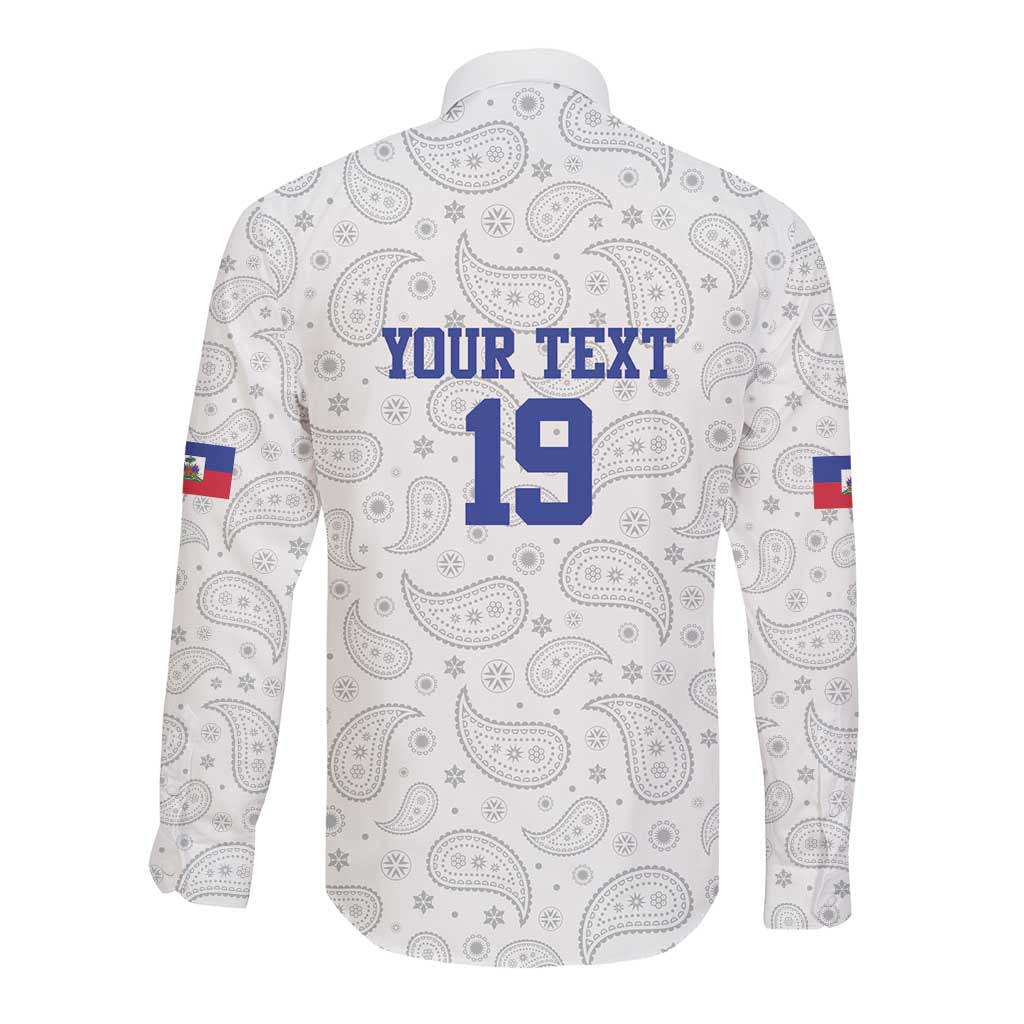Custom Afro-Haitians Football Long Sleeve Button Shirt Paisley Flag Pattern Design - African Pride