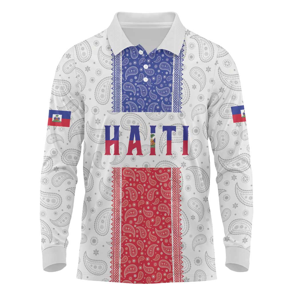 Custom Afro-Haitians Football Long Sleeve Polo Shirt Paisley Flag Pattern Design - African Pride