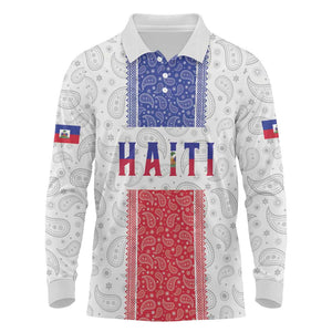 Custom Afro-Haitians Football Long Sleeve Polo Shirt Paisley Flag Pattern Design - African Pride
