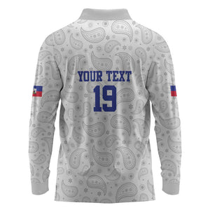 Custom Afro-Haitians Football Long Sleeve Polo Shirt Paisley Flag Pattern Design - African Pride