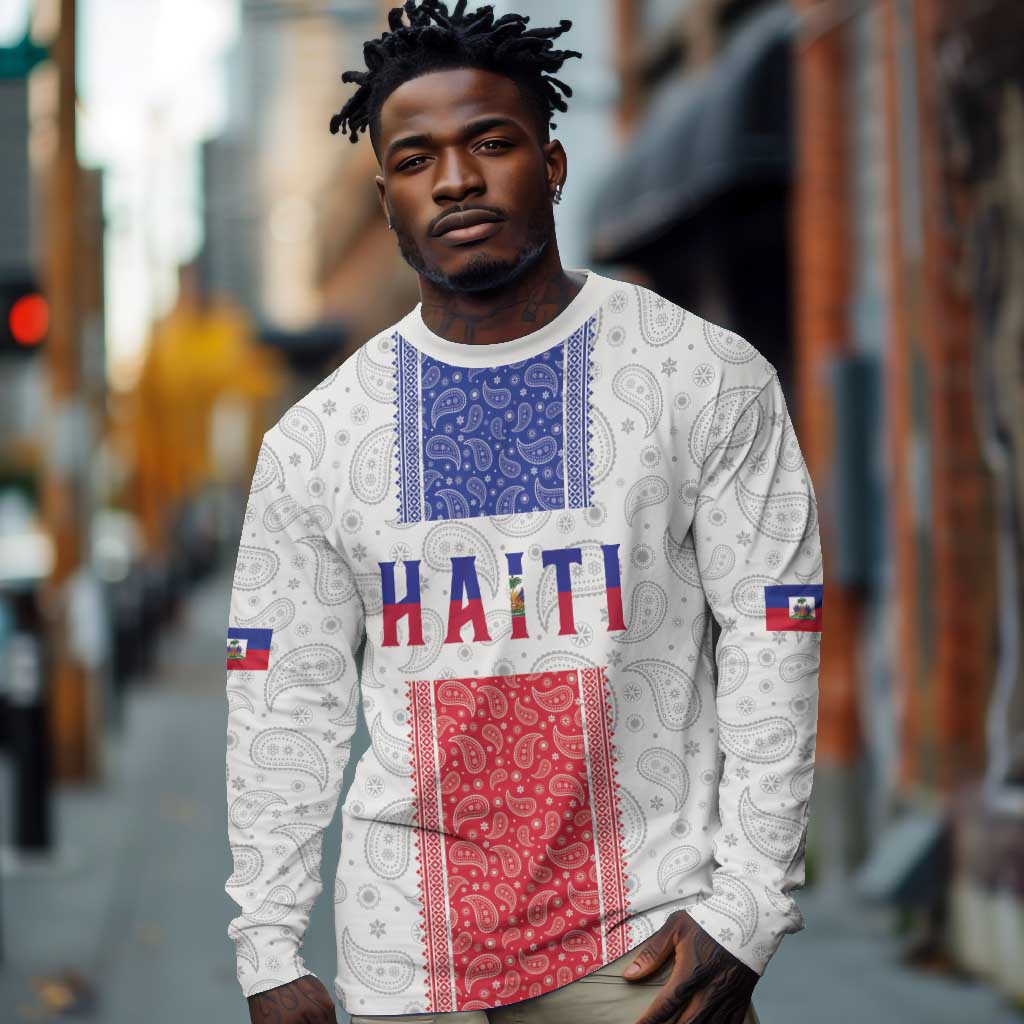 Custom Afro-Haitians Football Long Sleeve Shirt Paisley Flag Pattern Design - African Pride