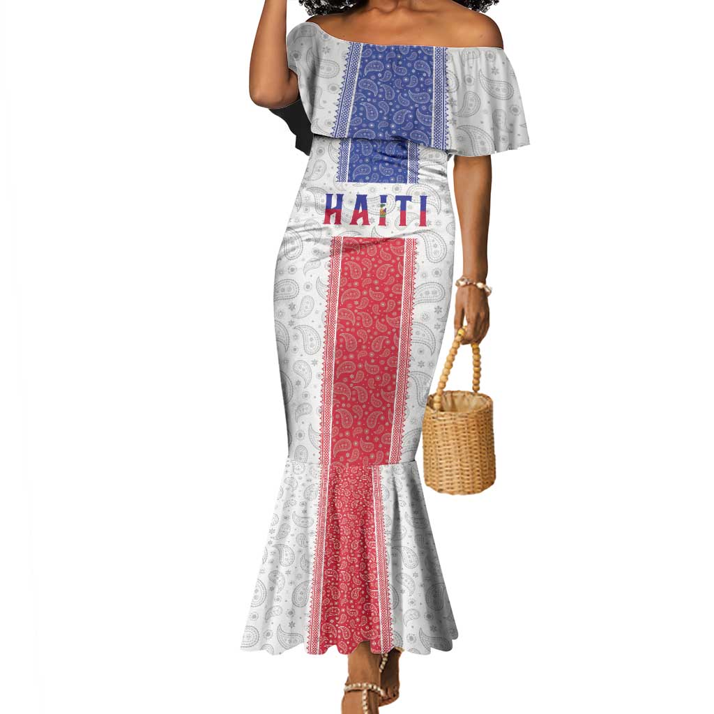 Custom Afro-Haitians Football Mermaid Dress Paisley Flag Pattern Design - African Pride