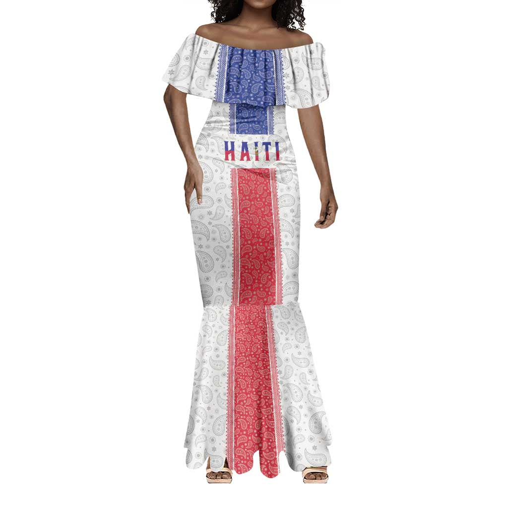 Custom Afro-Haitians Football Mermaid Dress Paisley Flag Pattern Design - African Pride