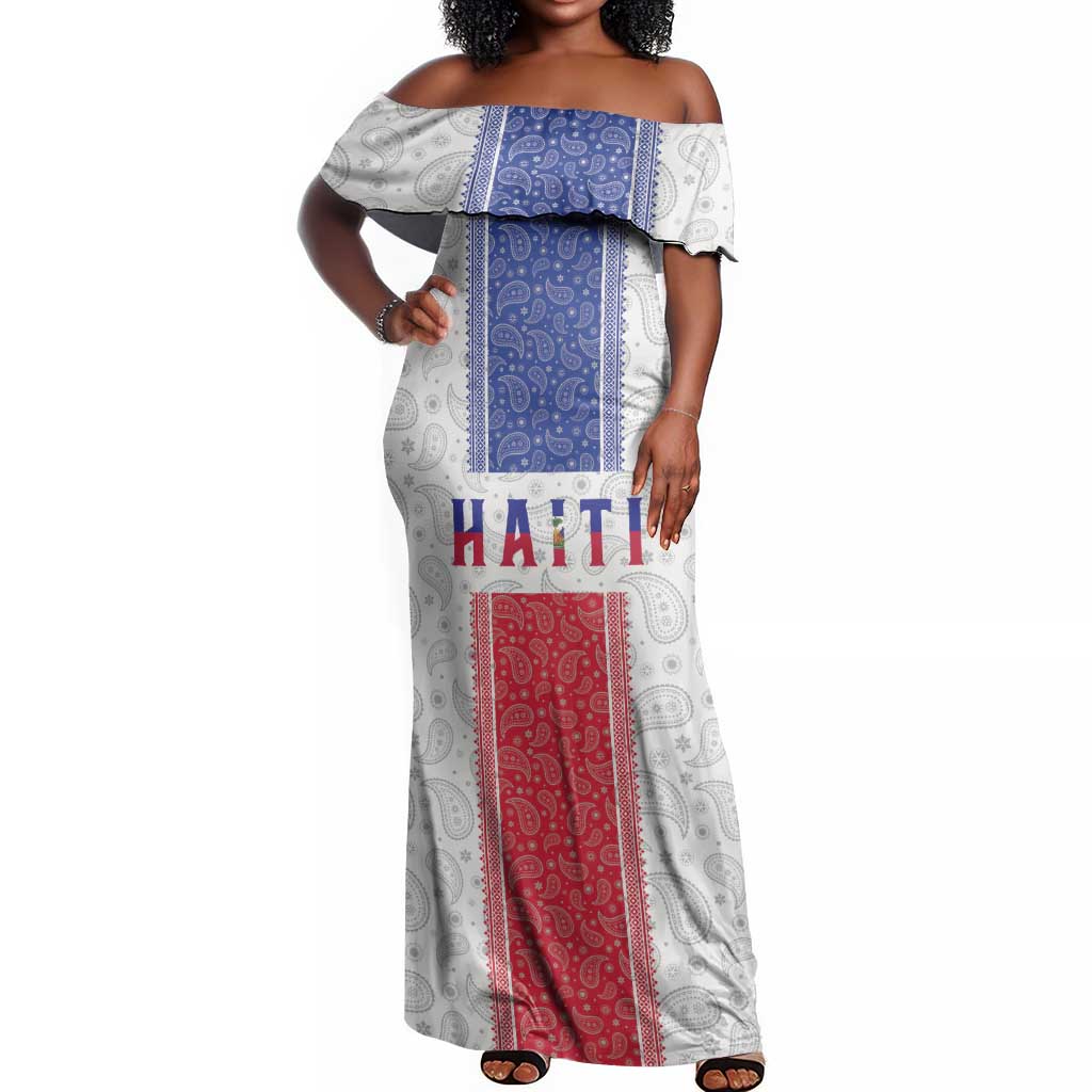 Custom Afro-Haitians Football Off Shoulder Maxi Dress Paisley Flag Pattern Design - African Pride