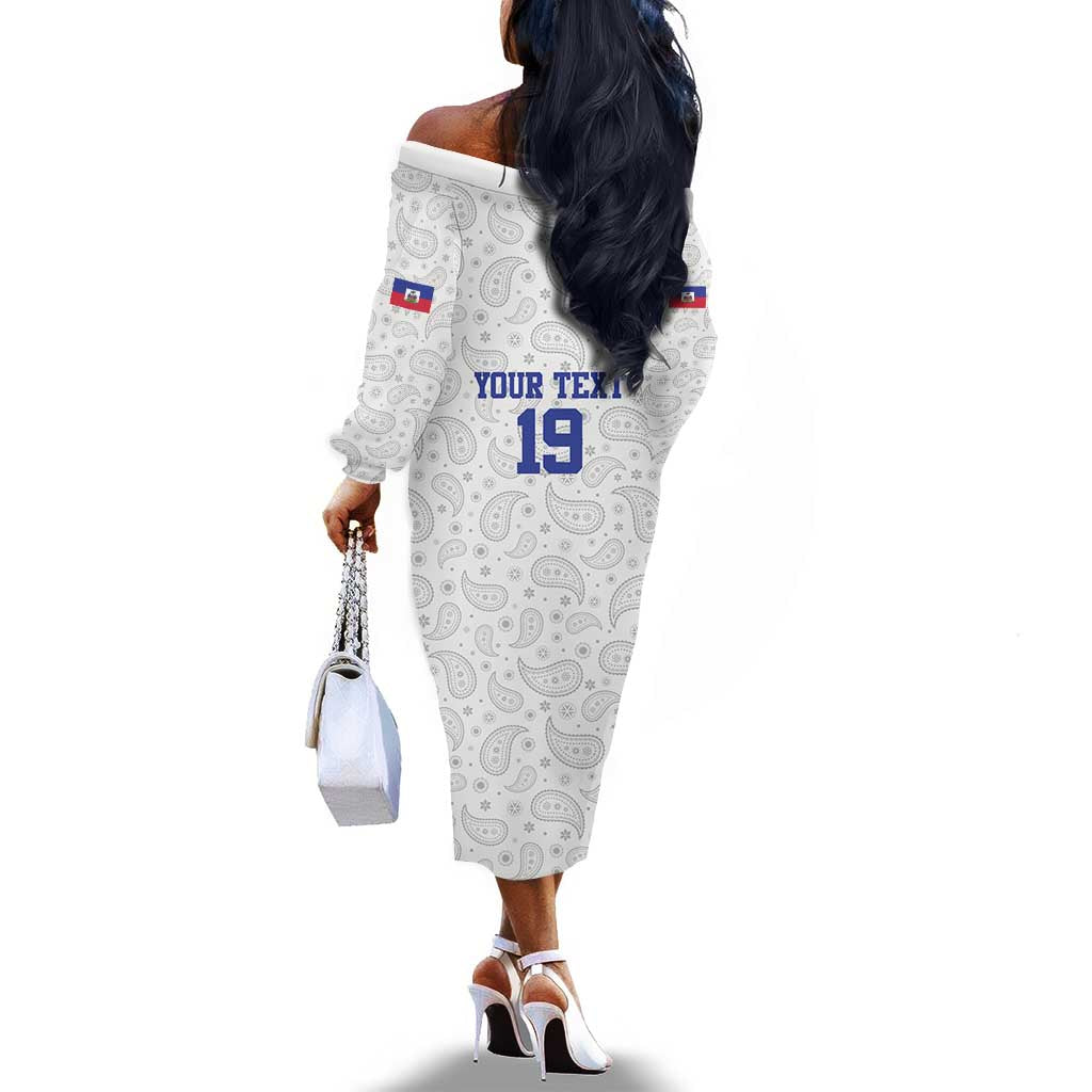 Custom Afro-Haitians Football Off The Shoulder Long Sleeve Dress Paisley Flag Pattern Design - African Pride