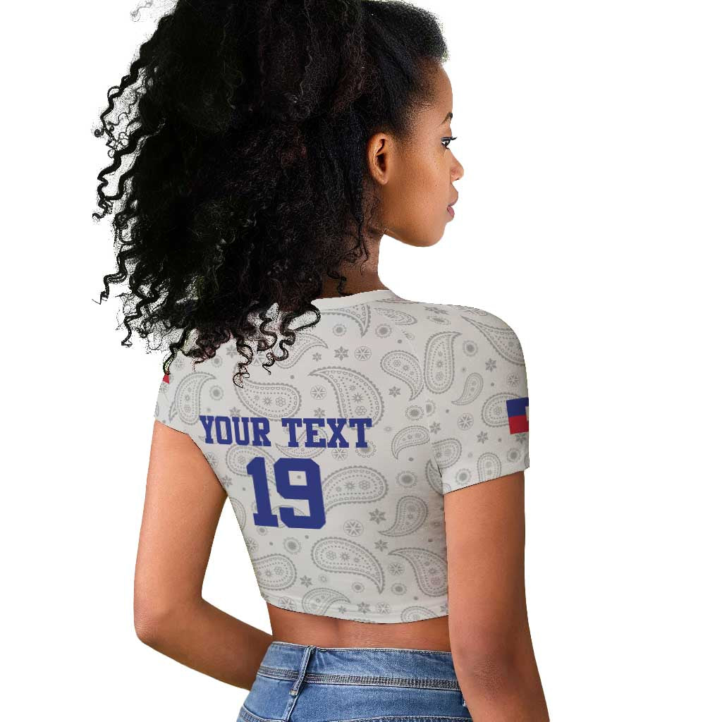 Custom Afro-Haitians Football Raglan Cropped T shirt Paisley Flag Pattern Design LT19