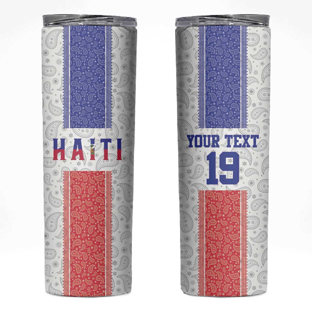 Custom Afro-Haitians Football Skinny Tumbler Paisley Flag Pattern Design - African Pride