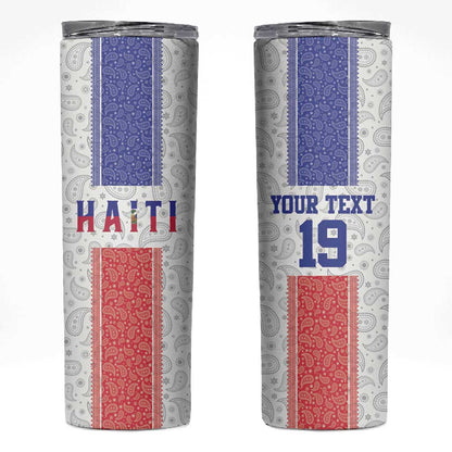 Custom Afro-Haitians Football Skinny Tumbler Paisley Flag Pattern Design - African Pride