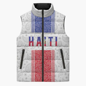 Custom Afro-Haitians Football Sleeveless Puffer Jacket Paisley Flag Pattern Design