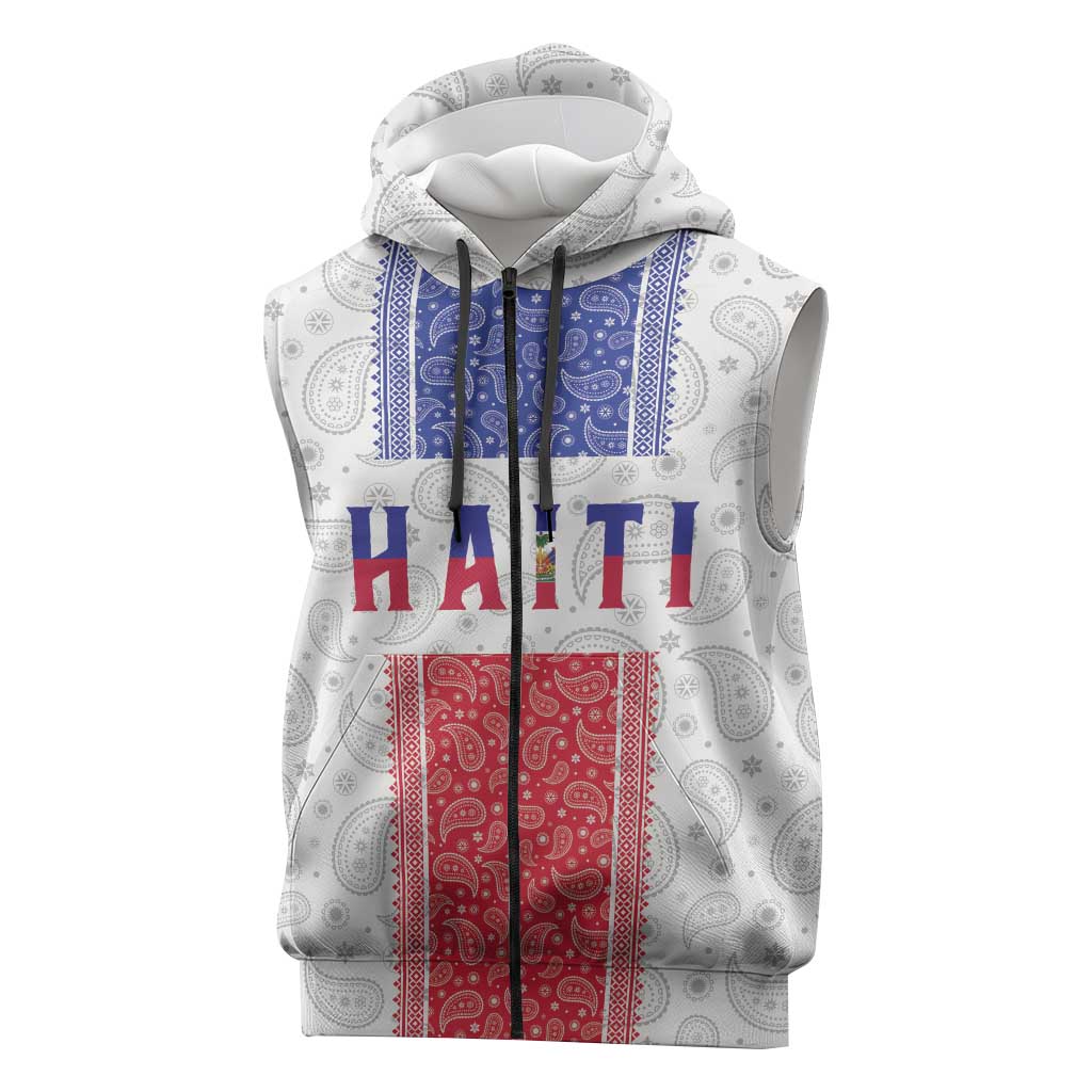 Custom Afro-Haitians Football Sleeveless Zip Hoodie Paisley Flag Pattern Design - African Pride