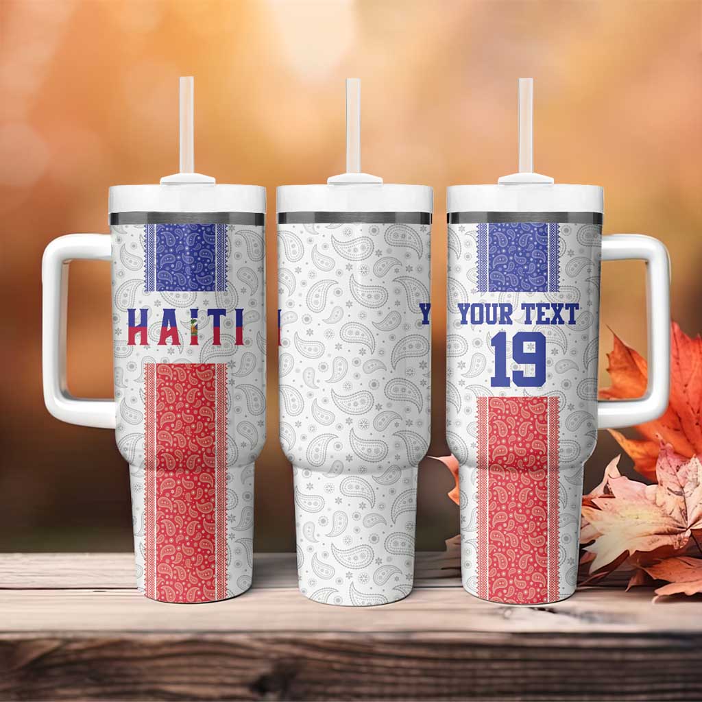 Custom Afro-Haitians Football Tumbler With Handle Paisley Flag Pattern Design - African Pride