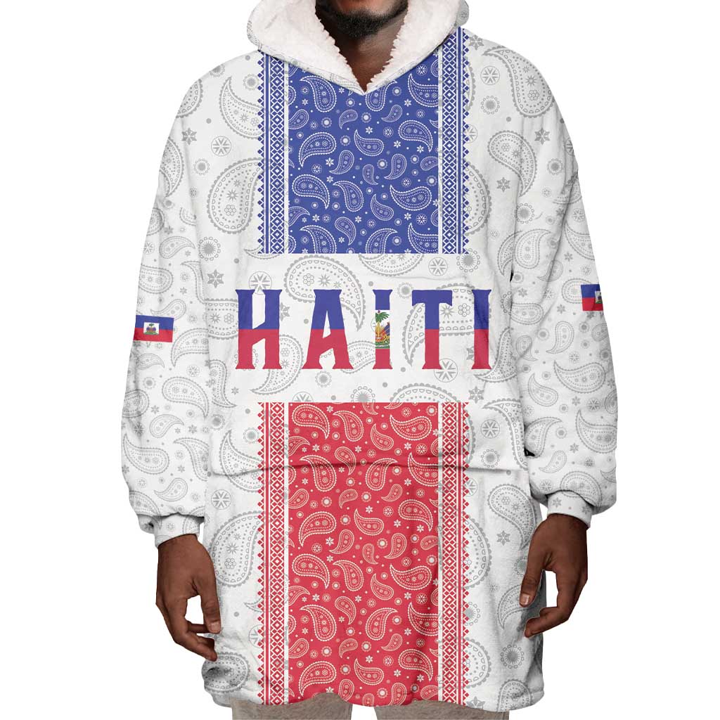 Custom Afro-Haitians Football Wearable Blanket Hoodie Paisley Flag Pattern Design - African Pride