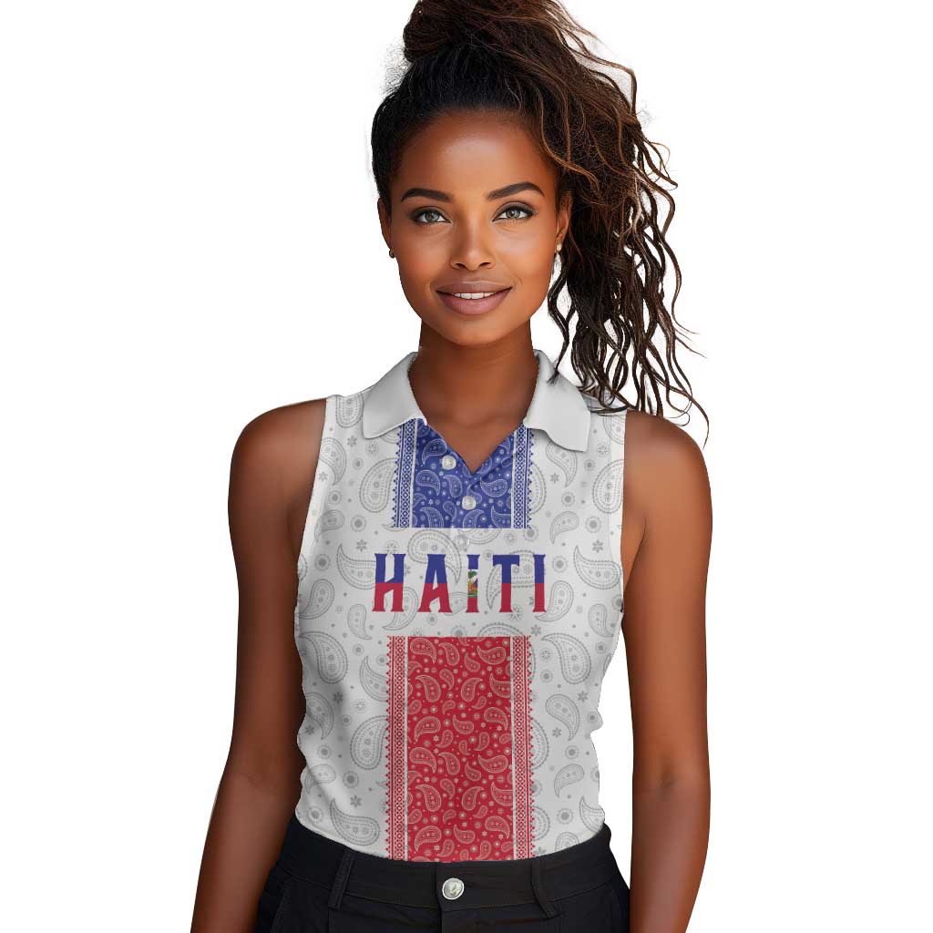 Custom Afro-Haitians Football Women Sleeveless Polo Shirt Paisley Flag Pattern Design - African Pride