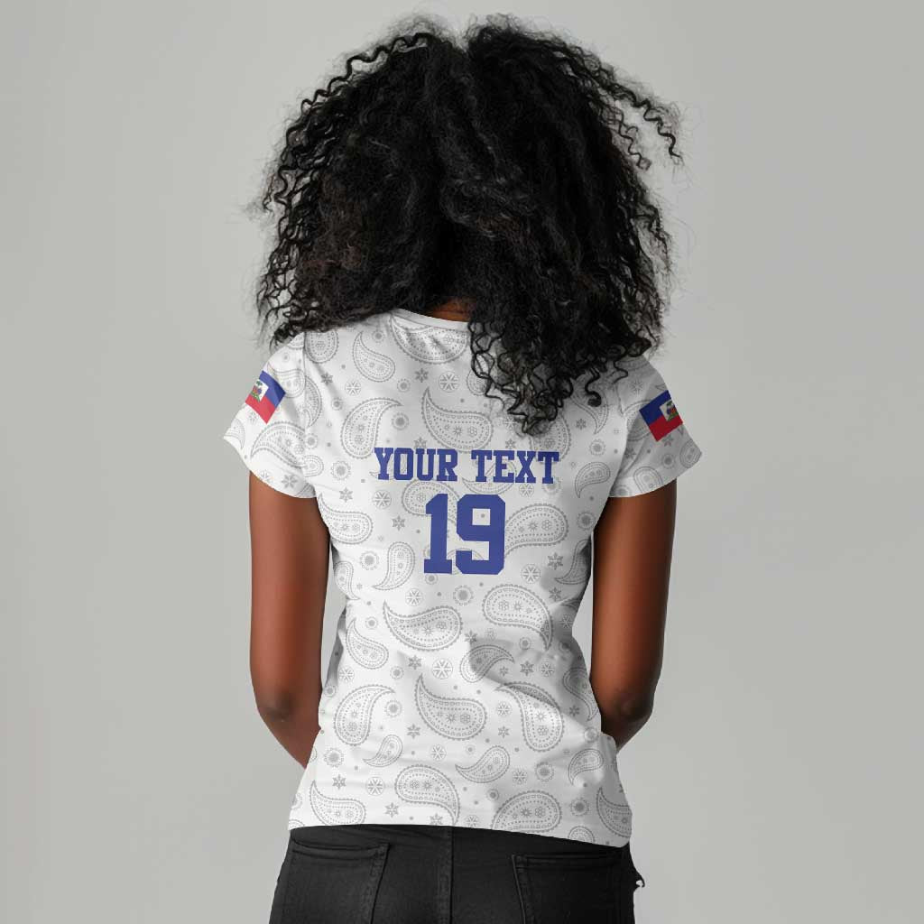 Custom Afro-Haitians Football Women V-Neck T-Shirt Paisley Flag Pattern Design LT19