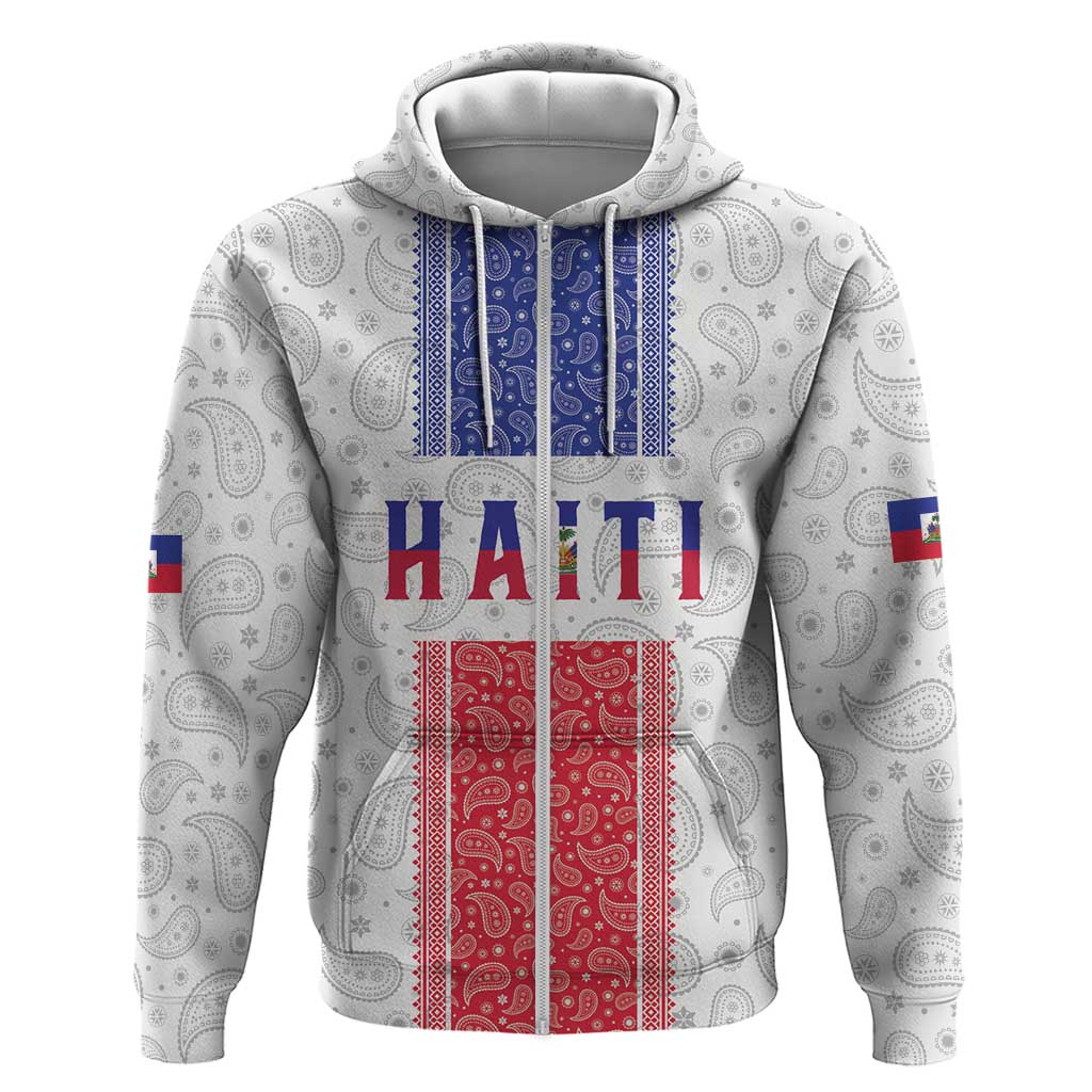 Custom Afro-Haitians Football Zip Hoodie Paisley Flag Pattern Design - African Pride