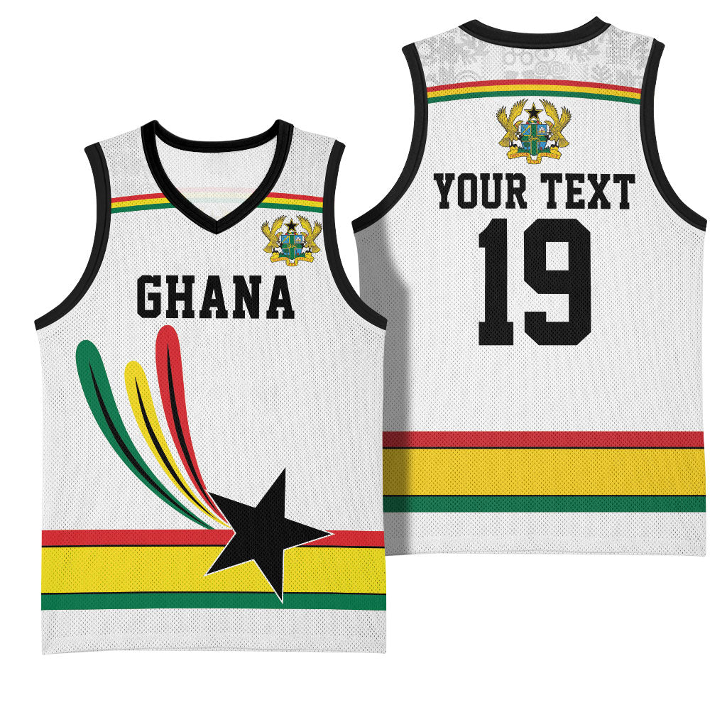 Custom World Football 2026 Ghana Basketball Jersey Black Star Adinkra Heritage White Version