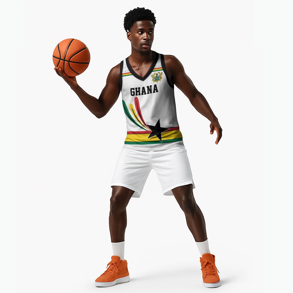 Custom World Football 2026 Ghana Basketball Jersey Black Star Adinkra Heritage White Version