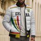 Custom World Football 2026 Ghana Bomber Puffer Jacket Black Star Adinkra Heritage White Version