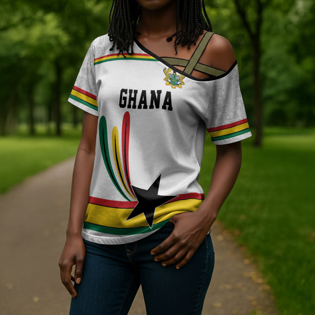 Custom World Football 2026 Ghana Cross Shoulder Shirt Black Star Adinkra Heritage White Version