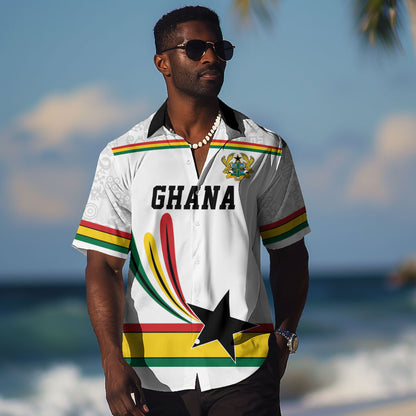 Custom World Football 2026 Ghana Hawaiian Shirt Black Star Adinkra Heritage White Version