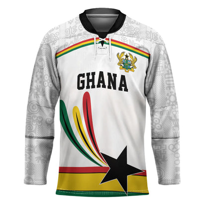 Custom World Football 2026 Ghana Hockey Jersey Black Star Adinkra Heritage White Version