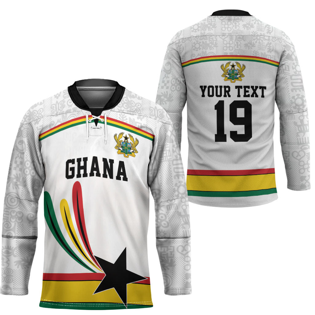 Custom World Football 2026 Ghana Hockey Jersey Black Star Adinkra Heritage White Version