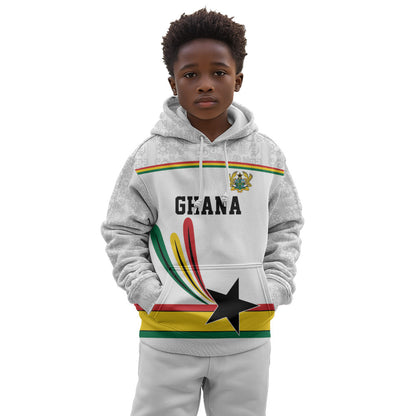 Custom World Football 2026 Ghana Kid Hoodie Black Star Adinkra Heritage White Version