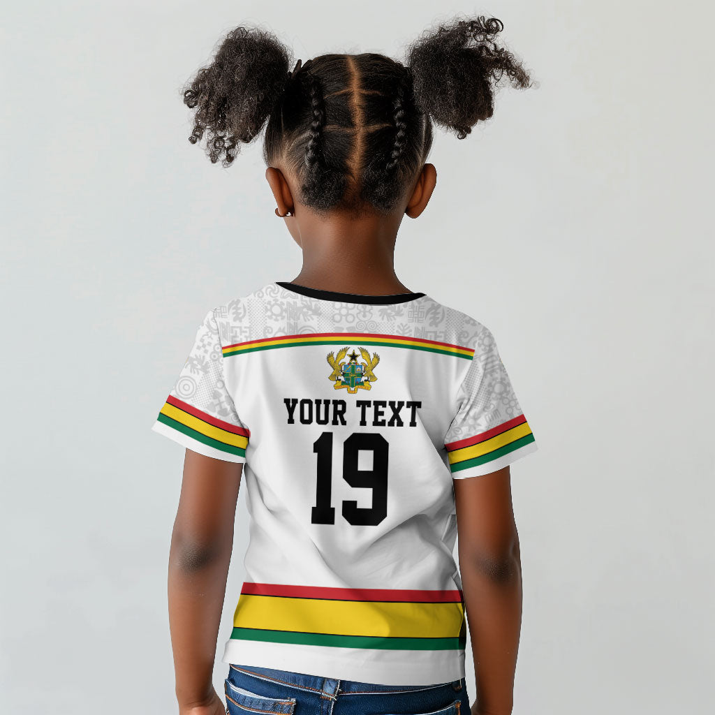 Custom World Football 2026 Ghana Kid T shirt Black Star Adinkra Heritage White Version
