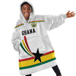 Custom World Football 2026 Ghana Kid Wearable Blanket Hoodie Black Star Adinkra Heritage White Version