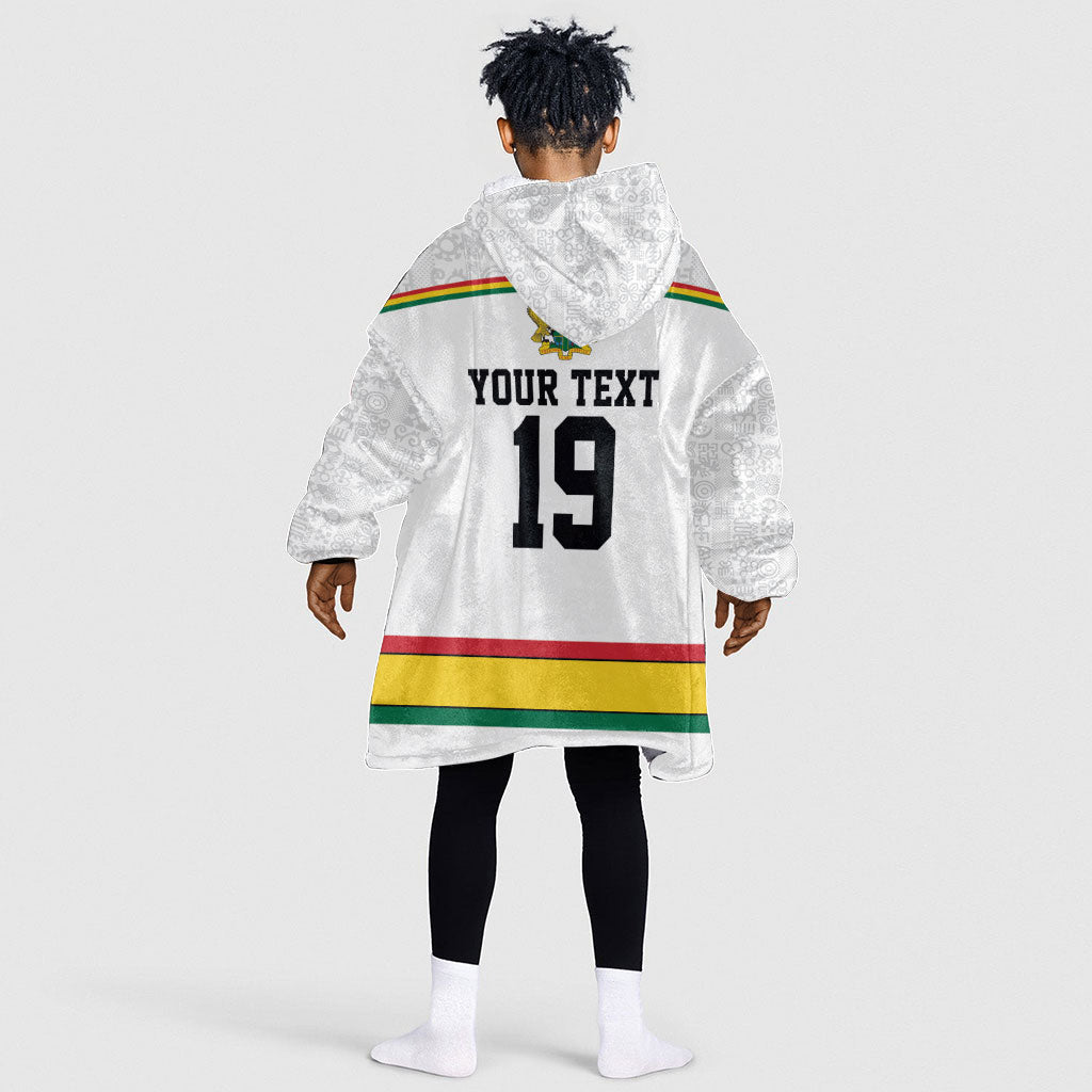 Custom World Football 2026 Ghana Kid Wearable Blanket Hoodie Black Star Adinkra Heritage White Version