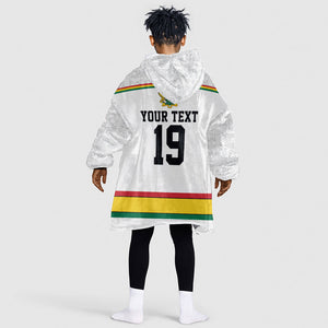 Custom World Football 2026 Ghana Kid Wearable Blanket Hoodie Black Star Adinkra Heritage White Version