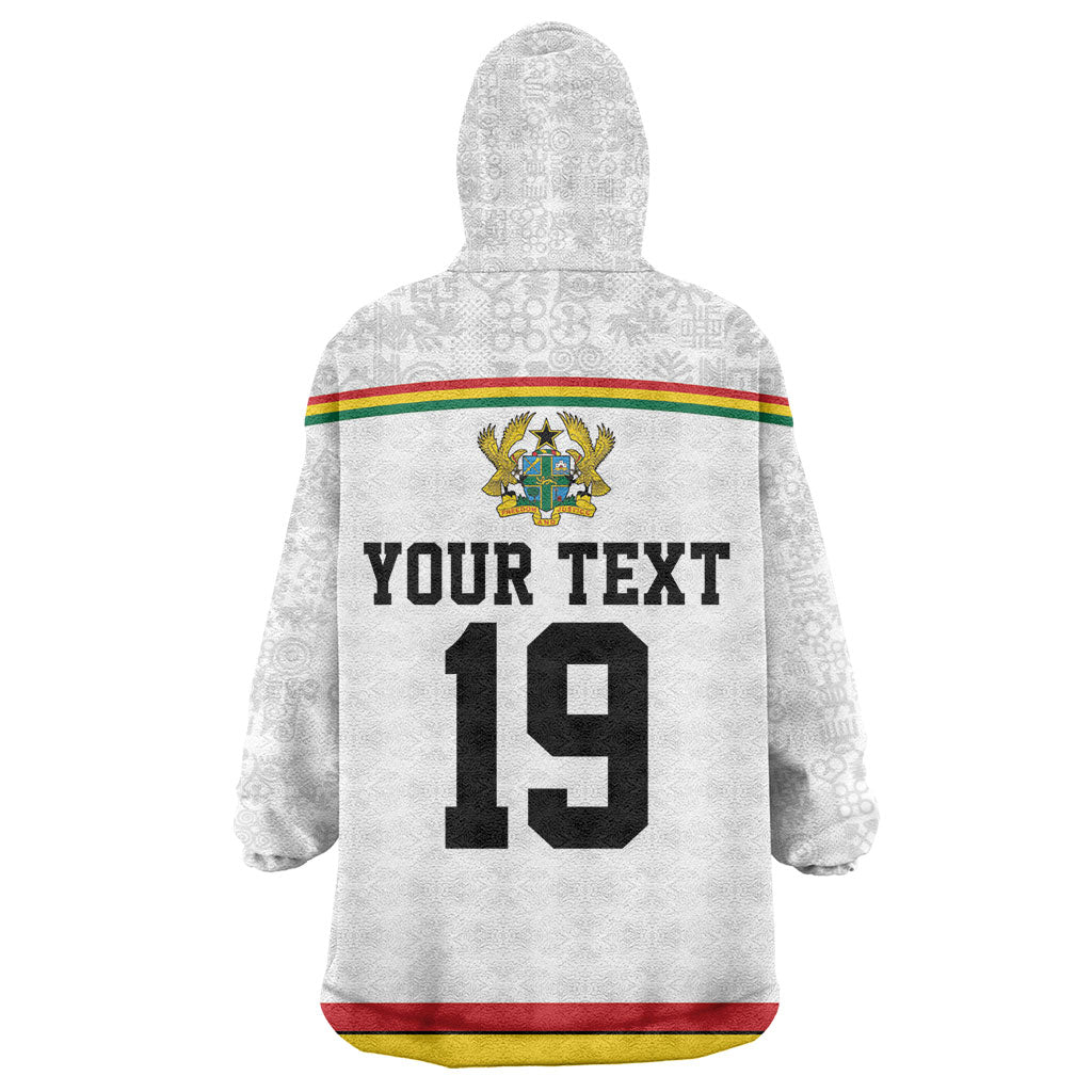 Custom World Football 2026 Ghana Kid Wearable Blanket Hoodie Black Star Adinkra Heritage White Version