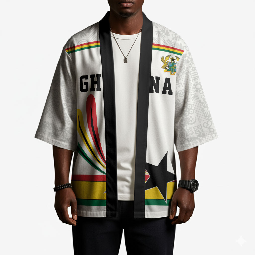 Custom World Football 2026 Ghana Kimono Black Star Adinkra Heritage White Version