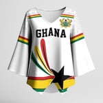Custom World Football 2026 Ghana Kimono Sleeve Blouse Black Star Adinkra Heritage White Version
