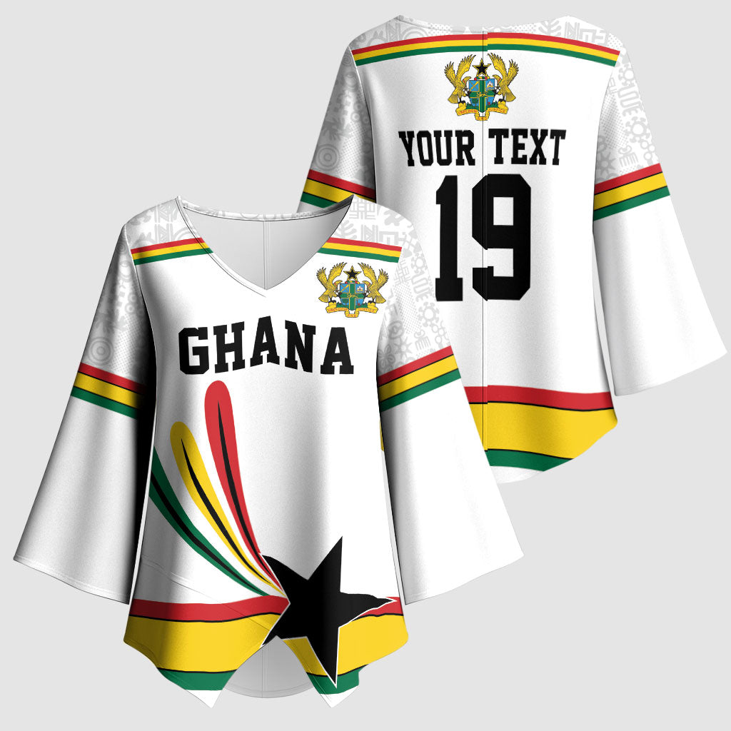 Custom World Football 2026 Ghana Kimono Sleeve Blouse Black Star Adinkra Heritage White Version