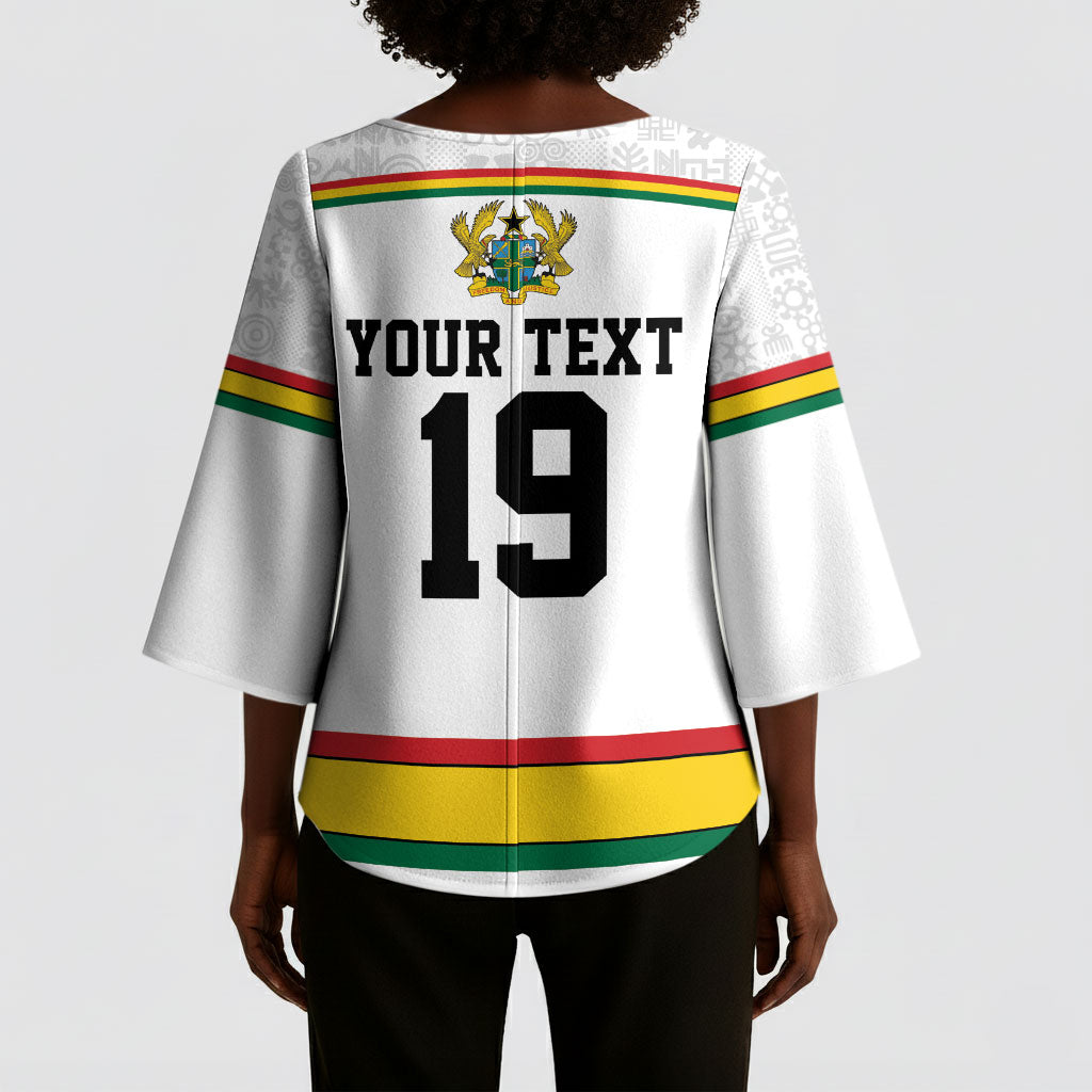 Custom World Football 2026 Ghana Kimono Sleeve Blouse Black Star Adinkra Heritage White Version