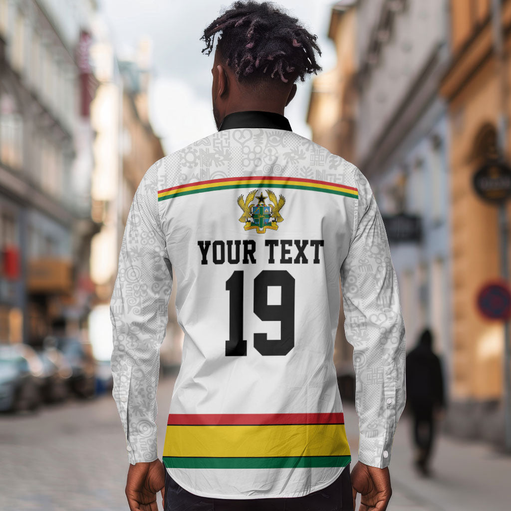 Custom World Football 2026 Ghana Long Sleeve Button Shirt Black Star Adinkra Heritage White Version
