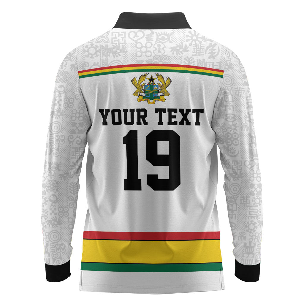 Custom World Football 2026 Ghana Long Sleeve Polo Shirt Black Star Adinkra Heritage White Version