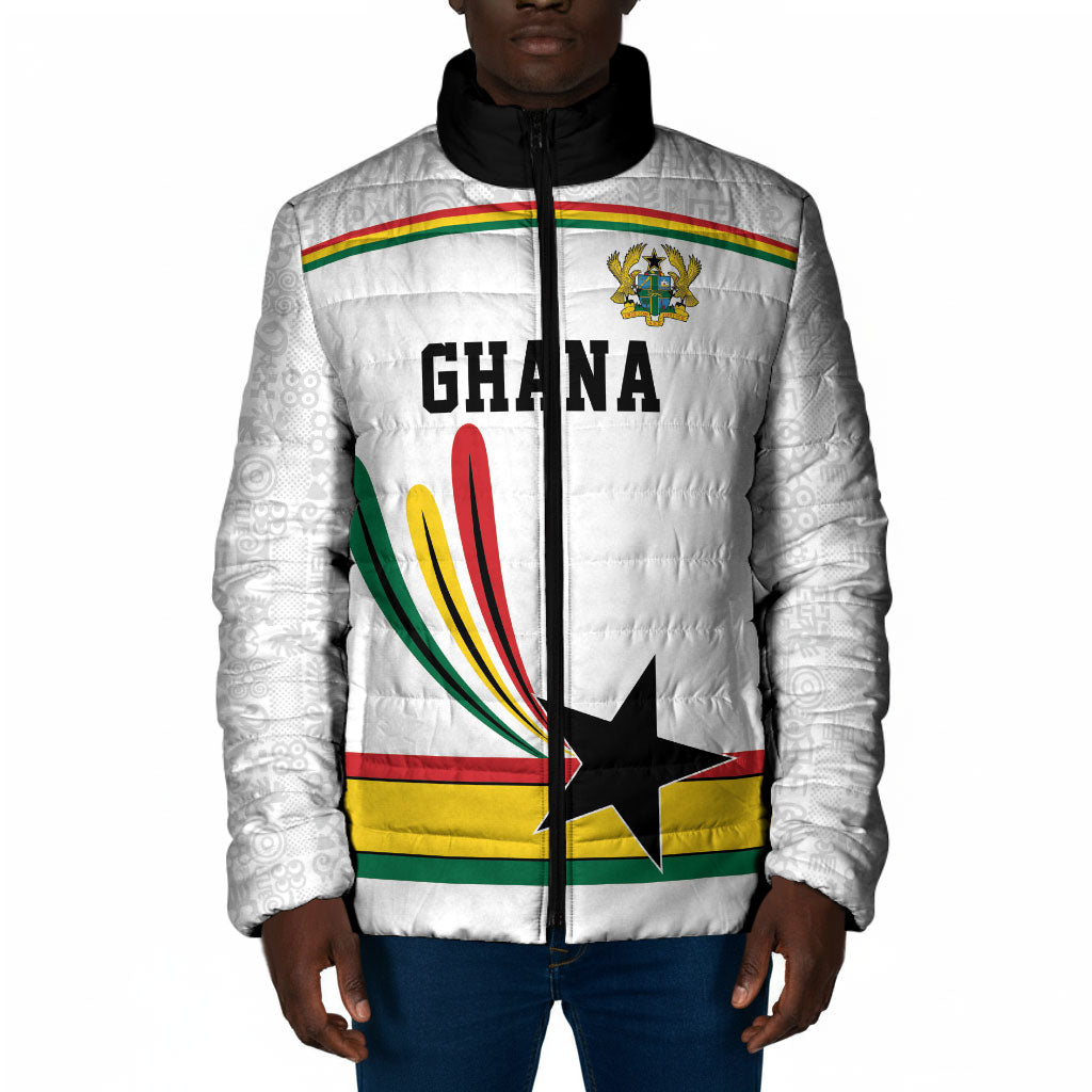 Custom World Football 2026 Ghana Padded Jacket Black Star Adinkra Heritage White Version