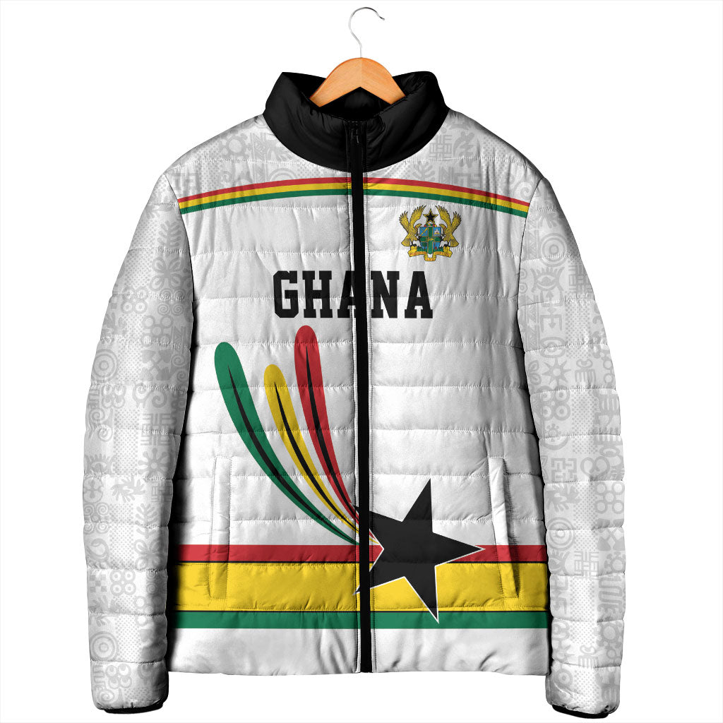 Custom World Football 2026 Ghana Padded Jacket Black Star Adinkra Heritage White Version
