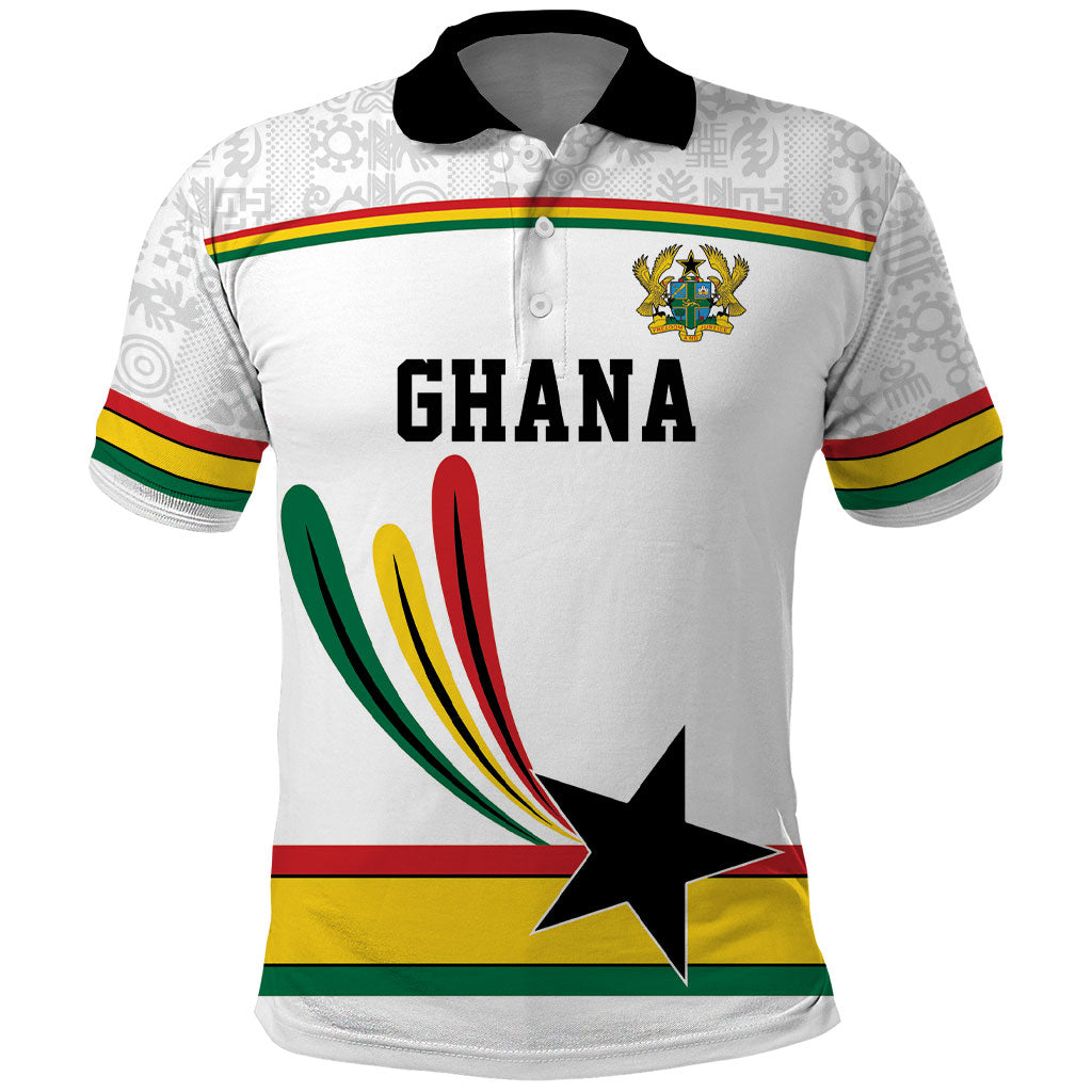 Custom World Football 2026 Ghana Polo Shirt Black Star Adinkra Heritage White Version