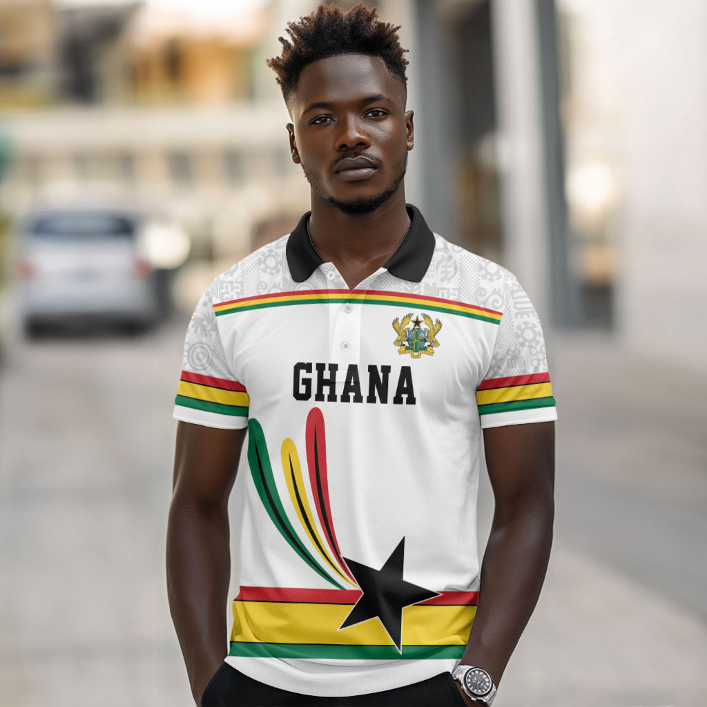 Custom World Football 2026 Ghana Polo Shirt Black Star Adinkra Heritage White Version