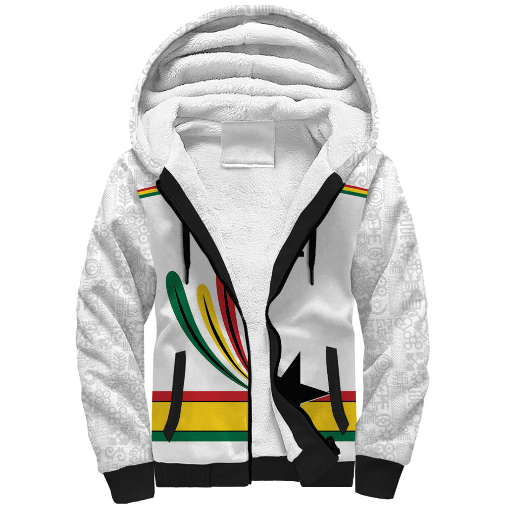 Custom World Football 2026 Ghana Sherpa Hoodie Black Star Adinkra Heritage White Version