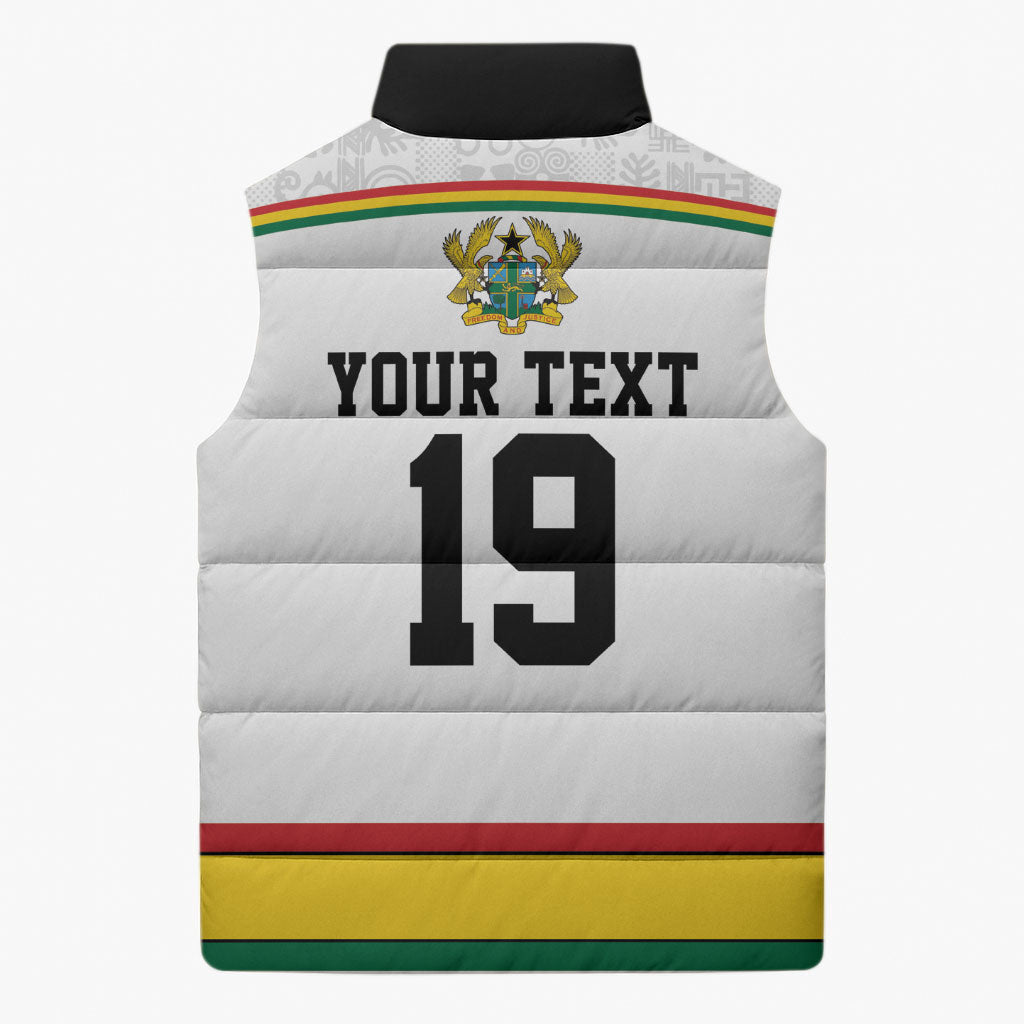 Custom World Football 2026 Ghana Sleeveless Puffer Jacket Black Star Adinkra Heritage White Version