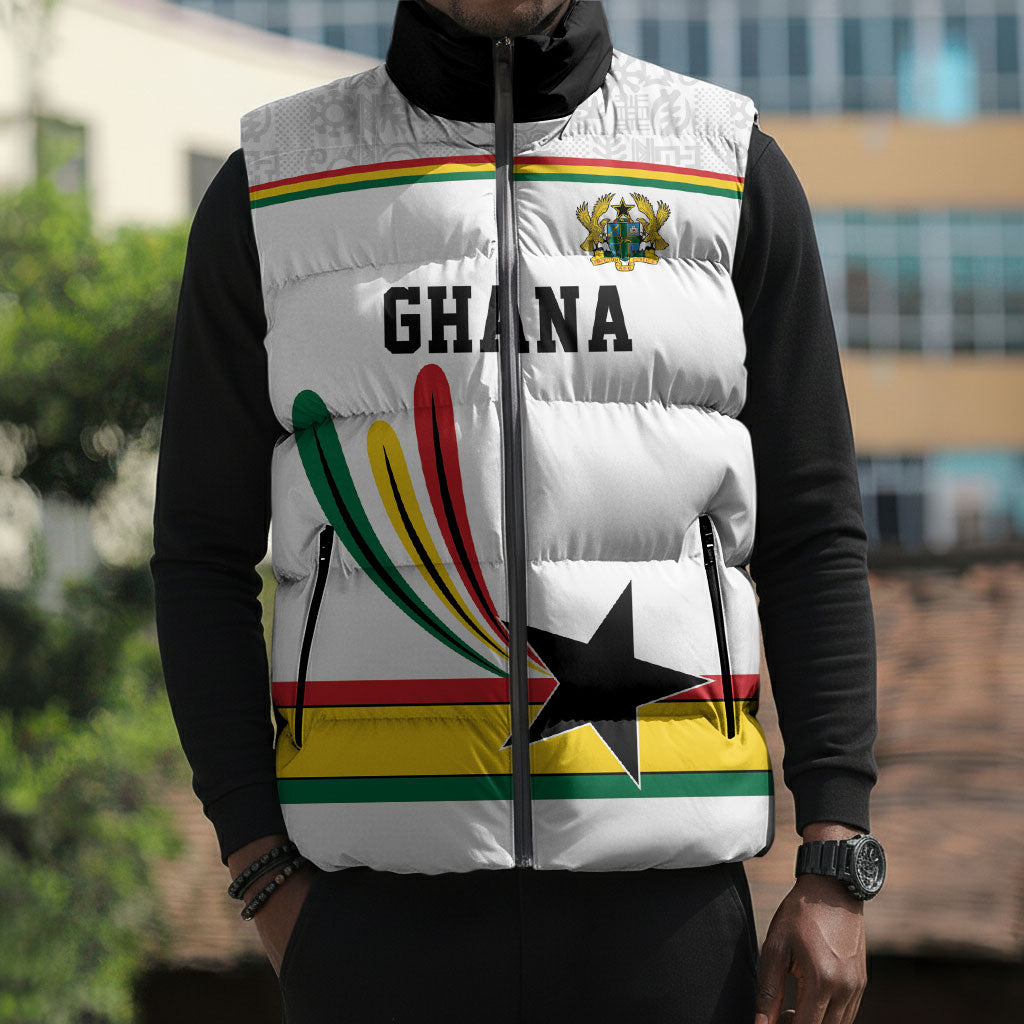 Custom World Football 2026 Ghana Sleeveless Puffer Jacket Black Star Adinkra Heritage White Version