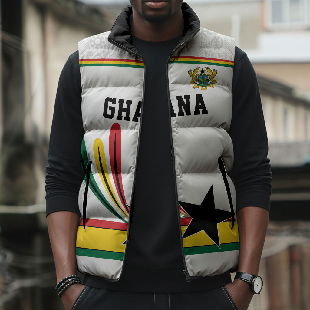 Custom World Football 2026 Ghana Sleeveless Puffer Jacket Black Star Adinkra Heritage White Version